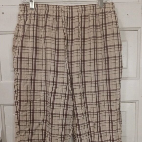Womans BLAIR Large Capris Short Pants Drawstring Brown and Beige Plaid Pull-On - Picture 1 of 3